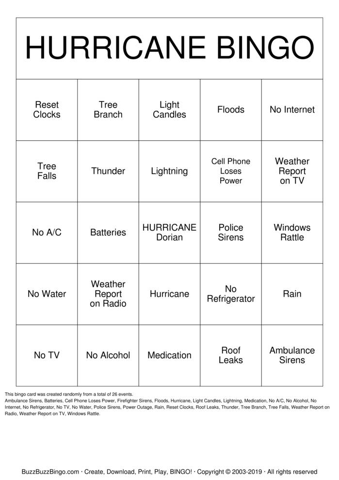 Download Free HURRICANE BINGO Bingo Cards Download Free HURRICANE BINGO Bingo Cards
