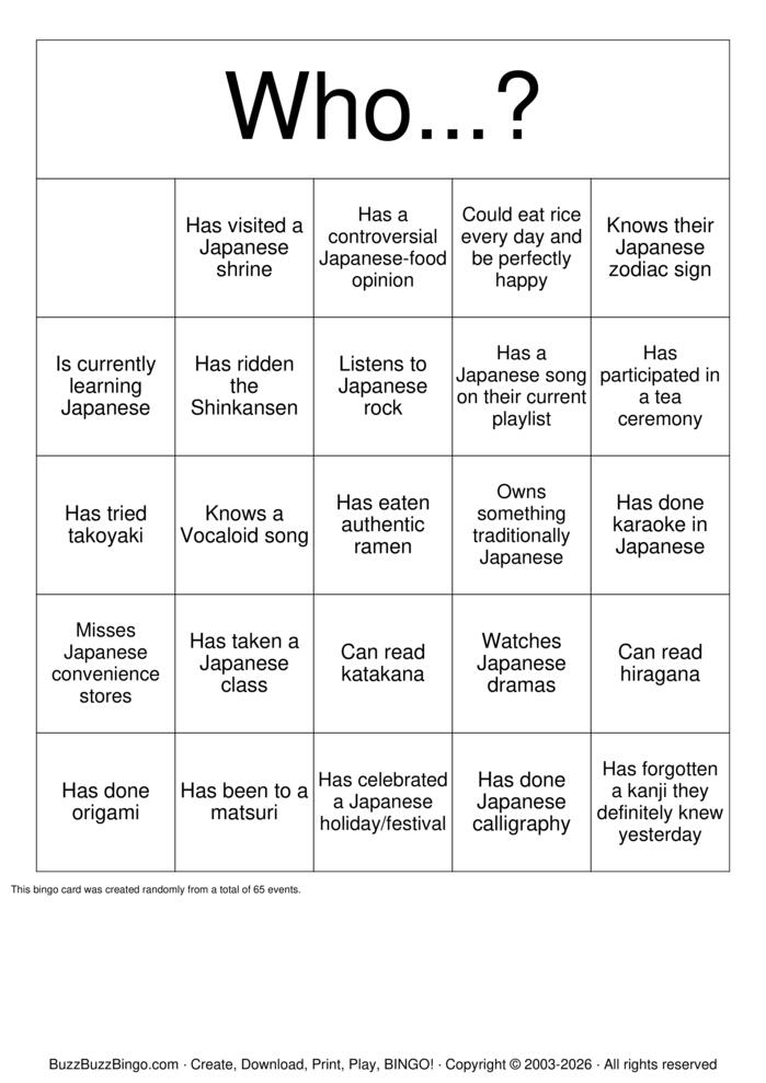 Download Free Japanese Icebreaker Bingo Cards