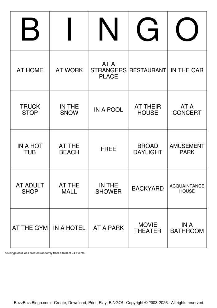Download Free SEX PLACES Bingo Cards
