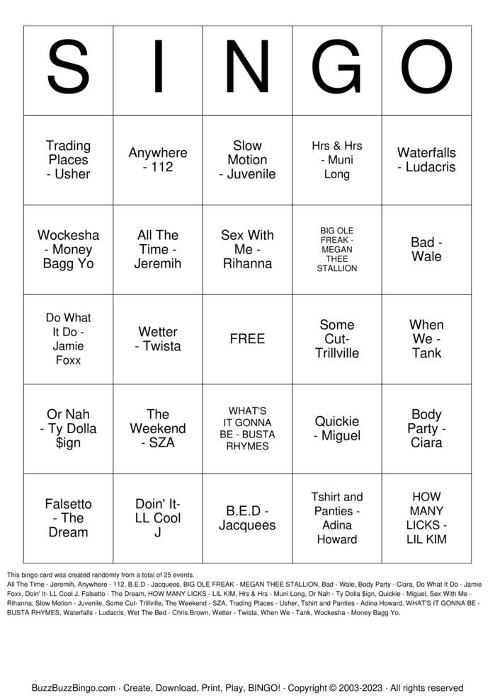 Download Free Sexy Bingo Bingo Cards