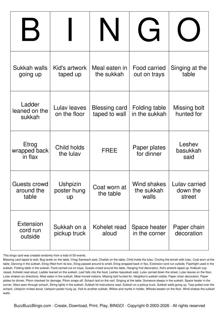 Download Free Sukkot Bingo Cards Download Free Sukkot Bingo Cards
