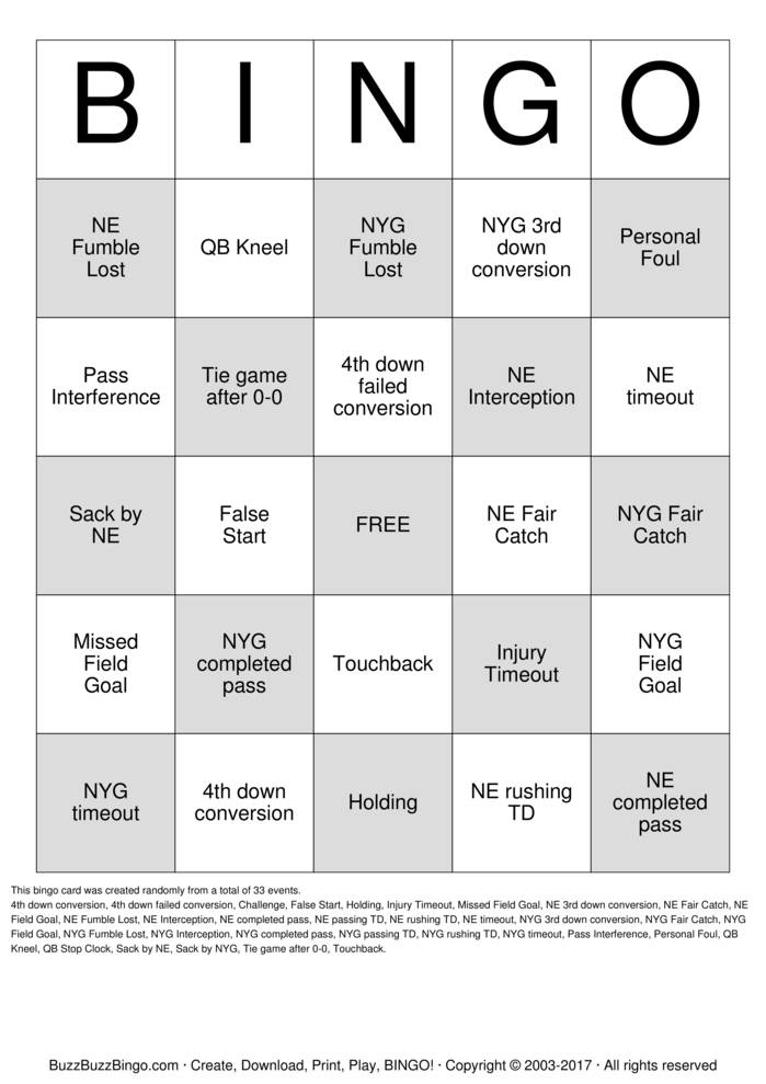 Superbowl Bingo Cards to Download, Print and Customize!