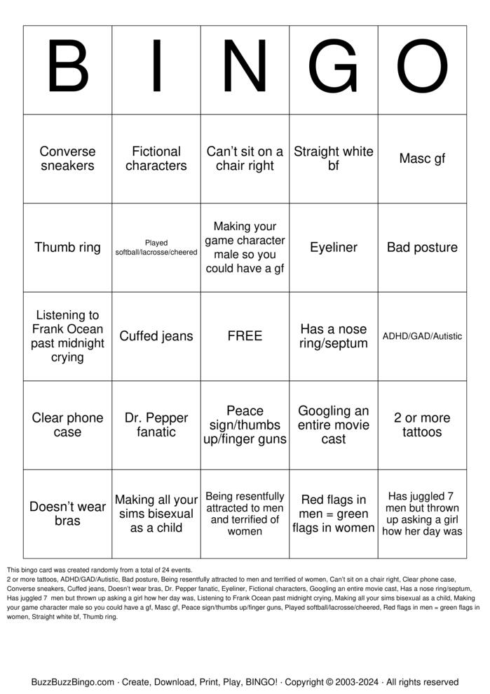 Download Free BISEXUAL BINGO Bingo Cards