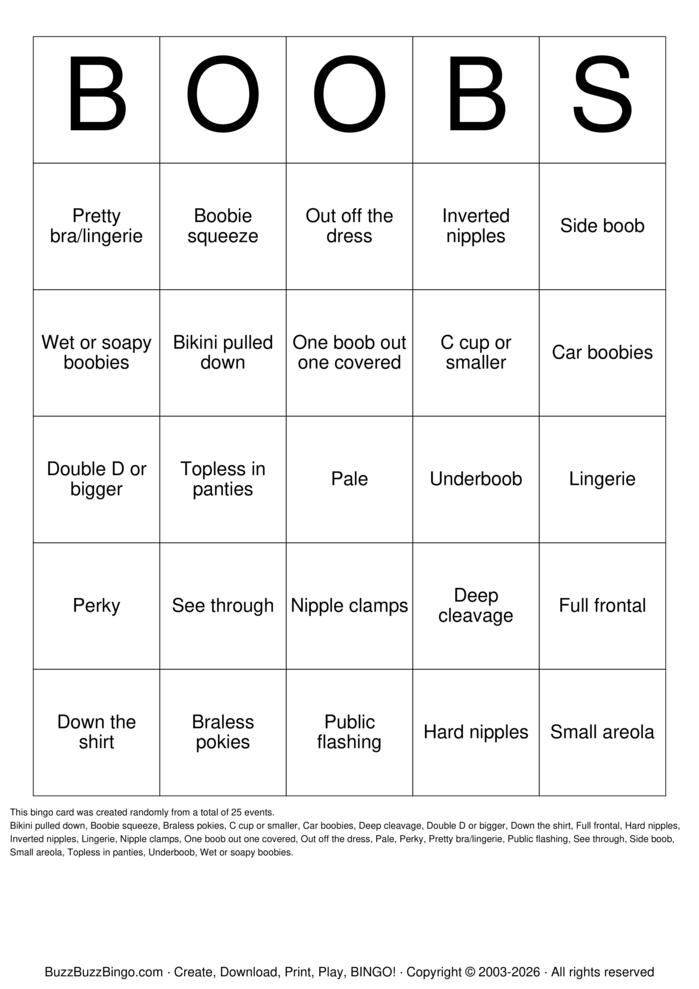 Download Free Boobs Bingo Cards