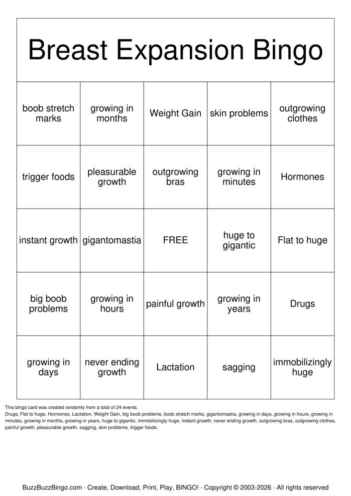 Download Free Breast Expansion Bingo Cards