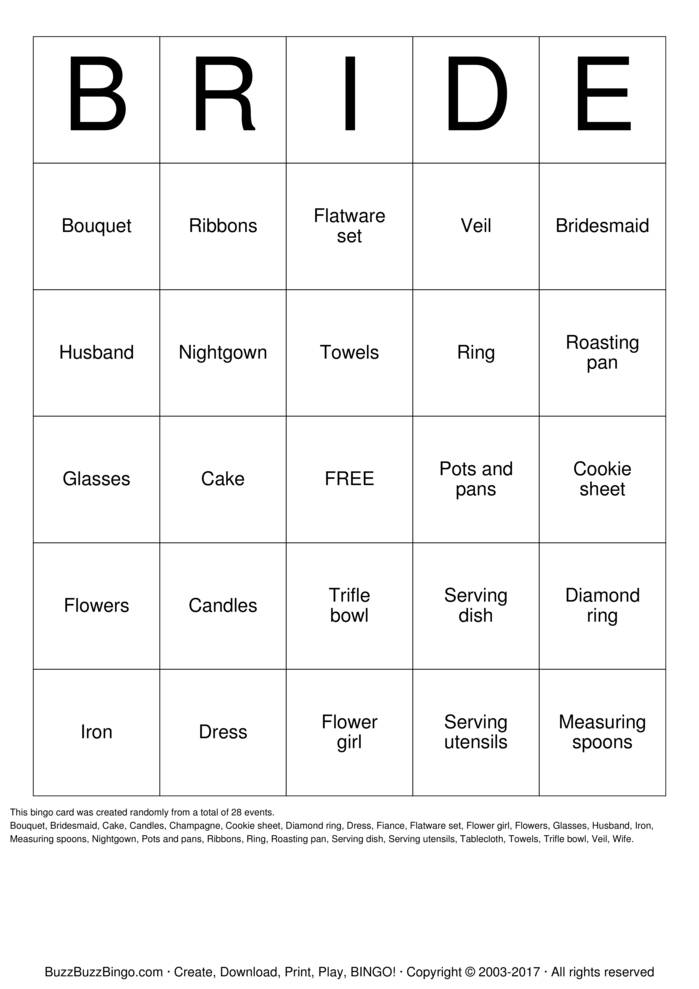 Bridal Shower Bingo Cards to Download, Print and Customize!