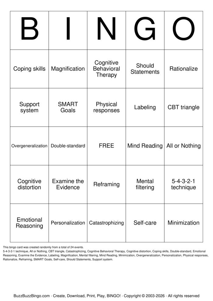 Download Free Cognitive Distortions Bingo Cards Download Free Cognitive Distortions Bingo Cards
