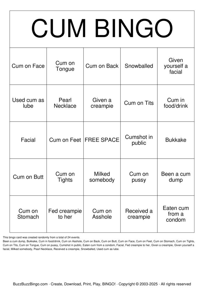 Download Free Cumshot Bingo Bingo Cards