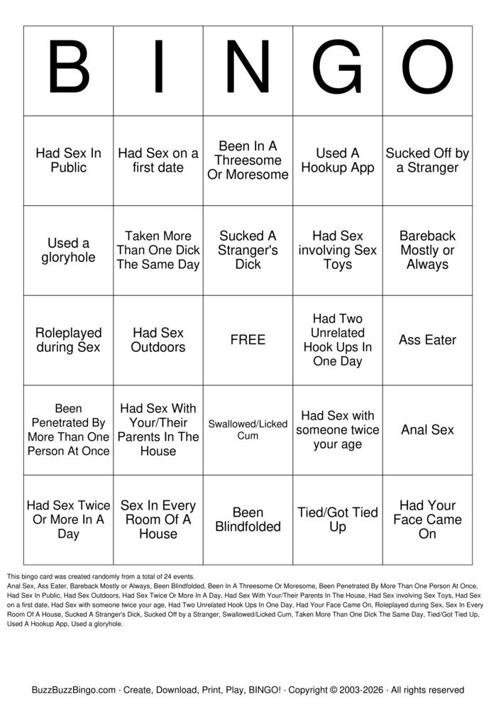 Download Free Gay Sex Bingo Bingo Cards
