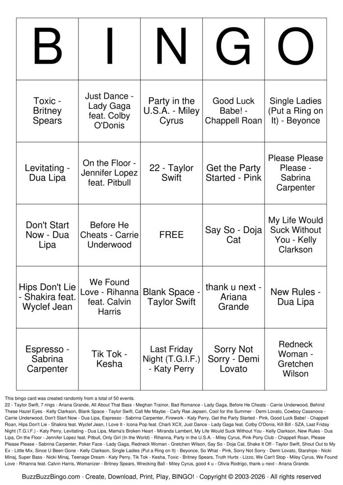 Download Free Girls Night Out Top 50 Bingo Cards Download Free Girls Night Out Top 50 Bingo Cards
