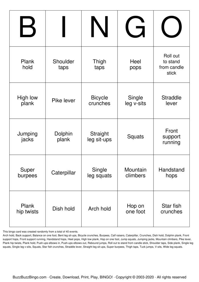 Download Free Infinity Gymnastics Bingo Cards Download Free Infinity Gymnastics Bingo Cards