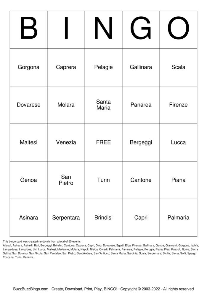 Download Free Italian  Bingo Cards