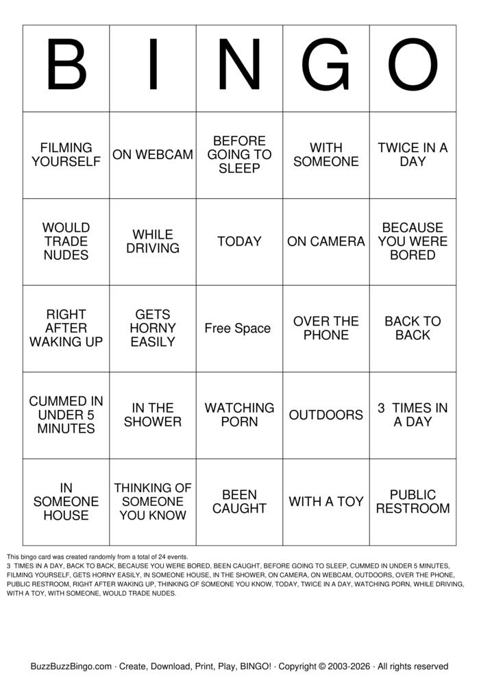 Download Free Jerk Off Bingo Cards