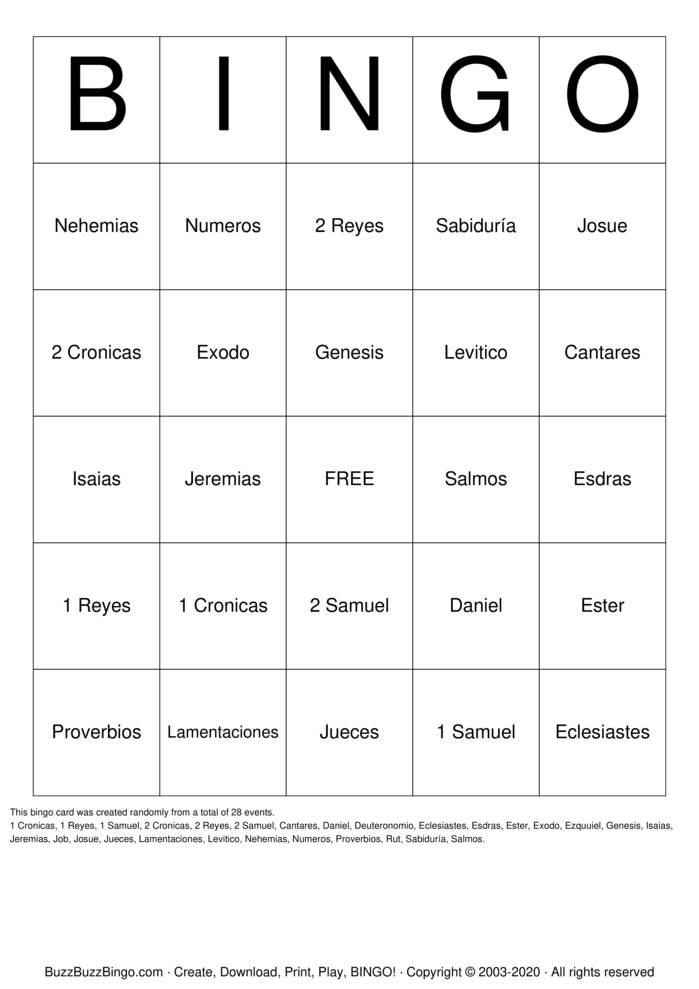 Download Free Libros de la Biblia  Bingo Cards