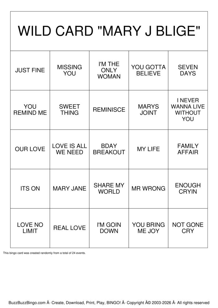 Download Free R&B BINGO Bingo Cards