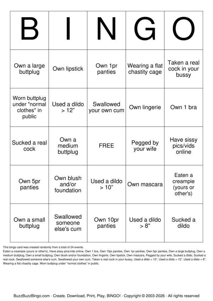 Download Free SISSY Bingo Cards