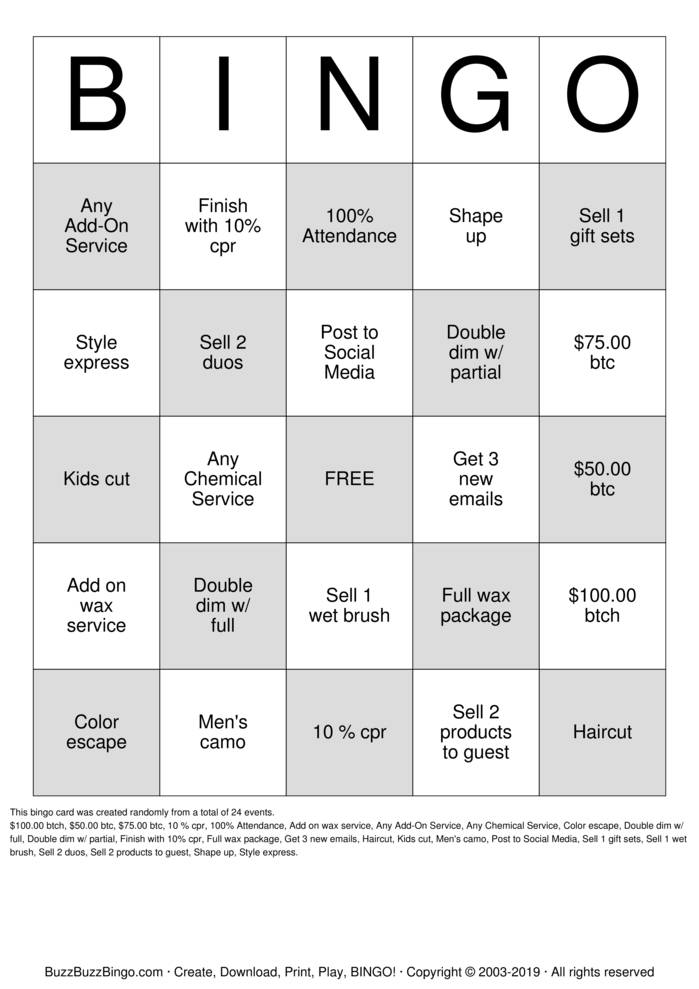 Download Free Salon Bingo Bingo Cards