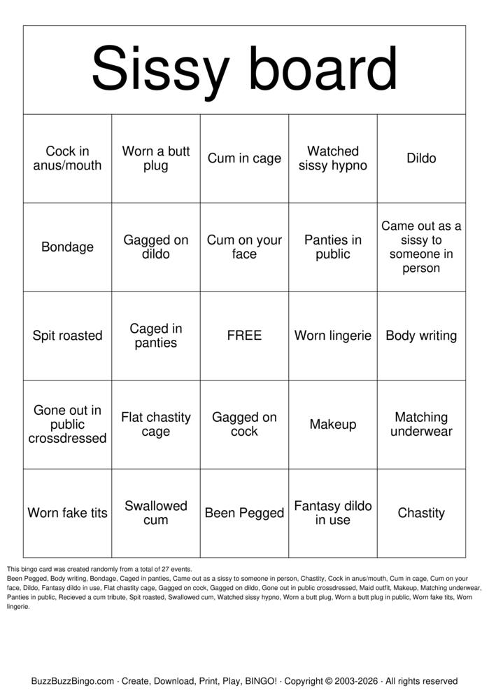 Download Free Sissy board Bingo Cards Download Free Sissy board Bingo Cards