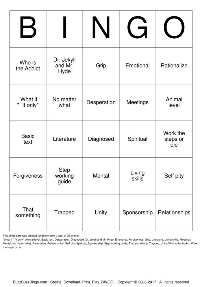 Substance Abuse Recovery Bingo Cards to Download, Print and Customize!