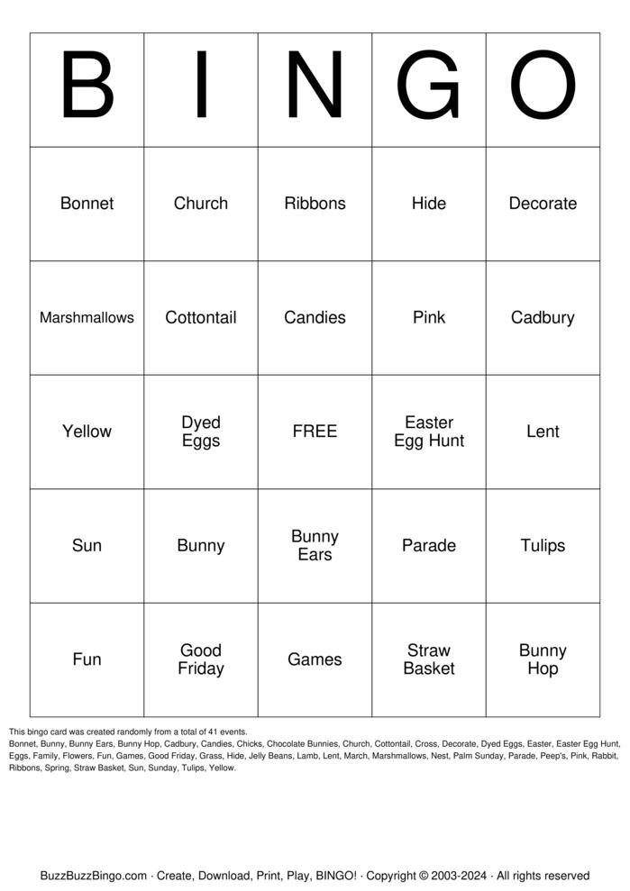 Download Free Easter Bingo! Bingo Cards