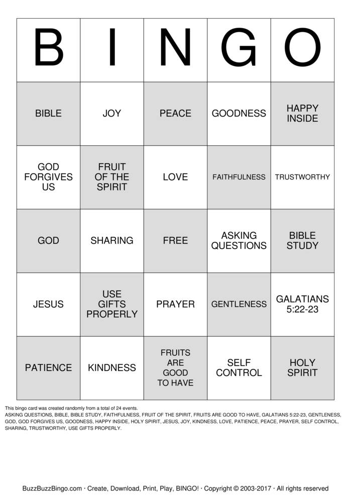 Fruit Of The Spirit Bingo Cards To Download Print And Customize