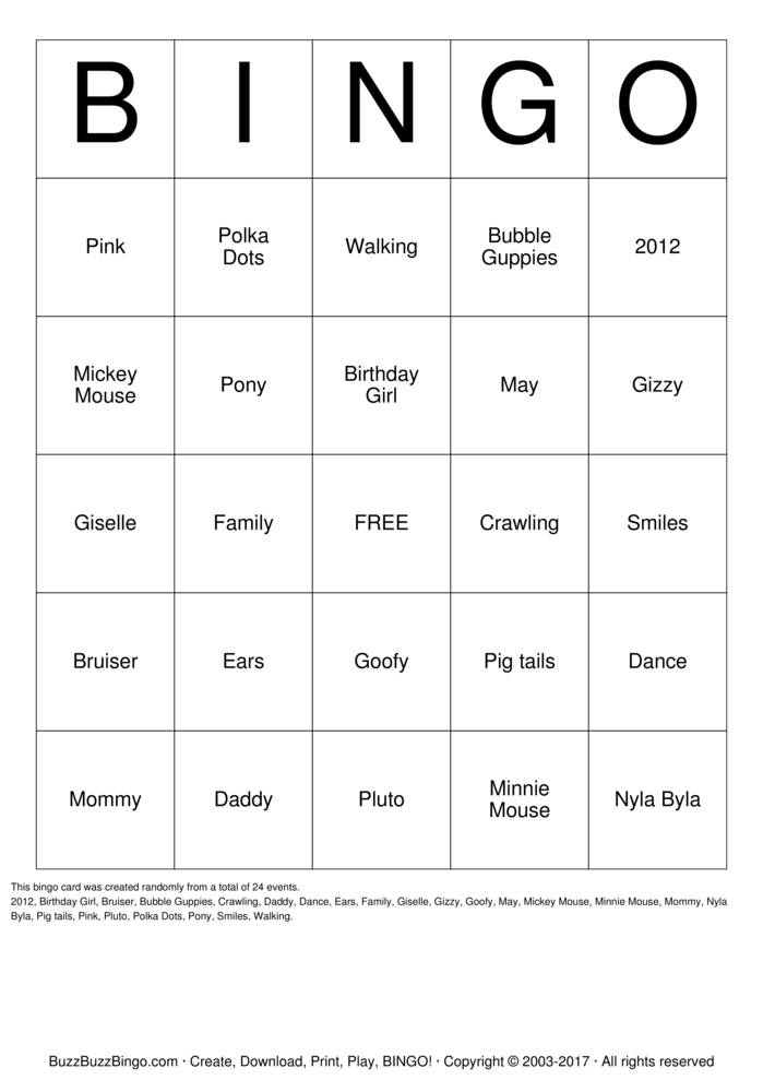 Happy 1st Birthday Nyla Bingo Cards To Download Print And Customize 