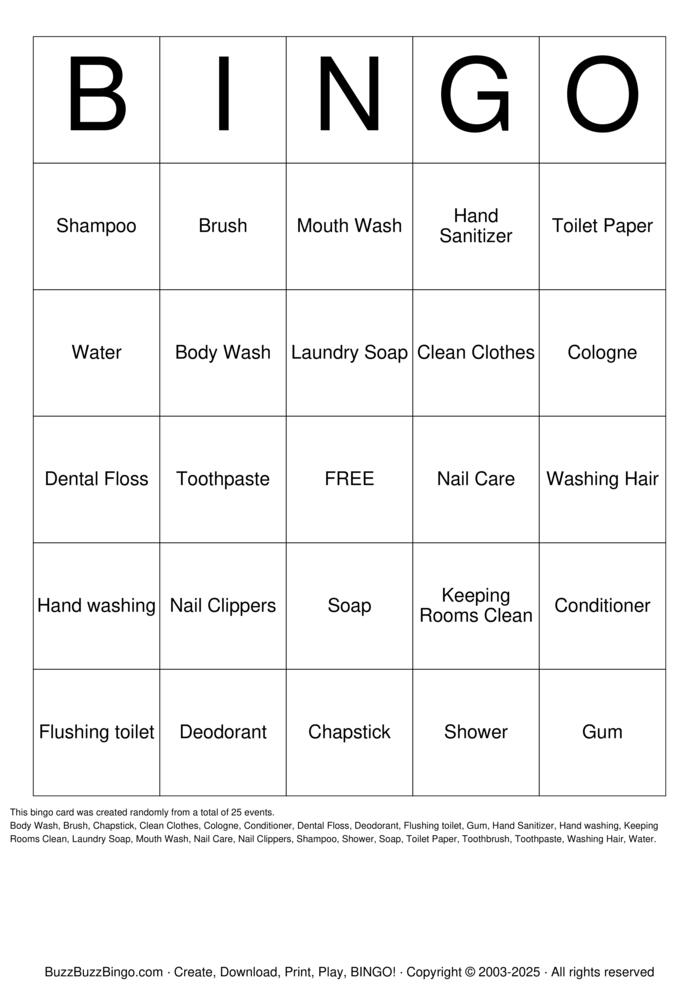 Hygiene Bingo Cards to Download, Print and Customize!