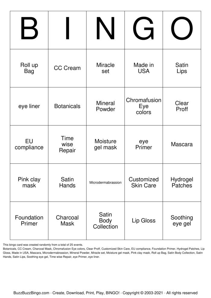 Download Free Mary Kay Bingo Bingo Cards Download Free Mary Kay Bingo Bingo Cards