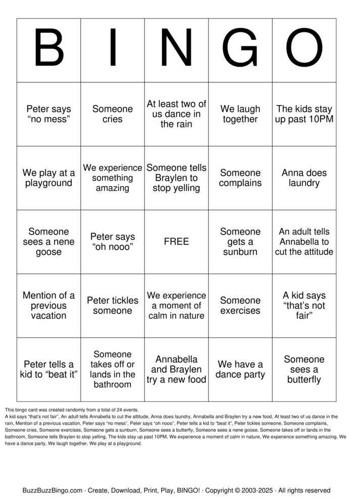 Download Free Our Hawaiian Vacation  Bingo Cards