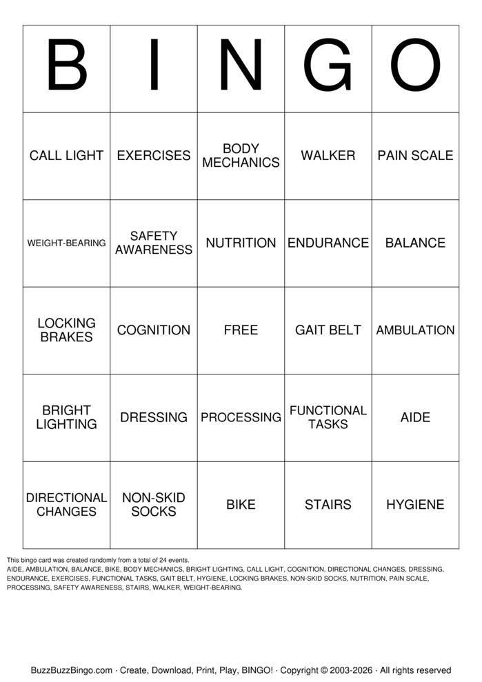 Download Free  Physical Therapy Bingo Cards