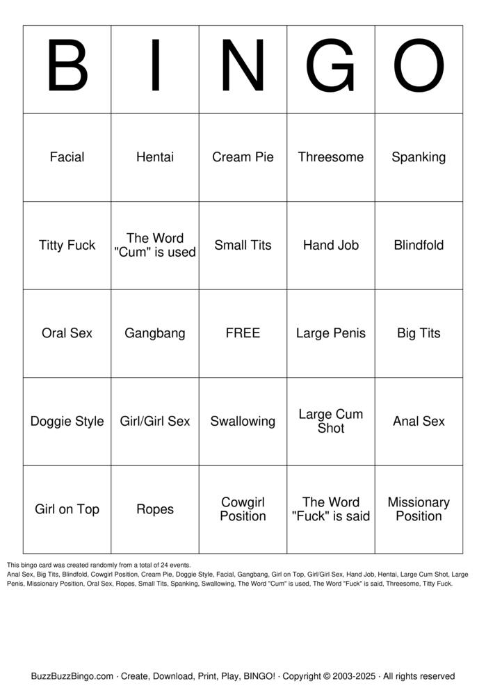 Download Free Porno Bingo Bingo Cards