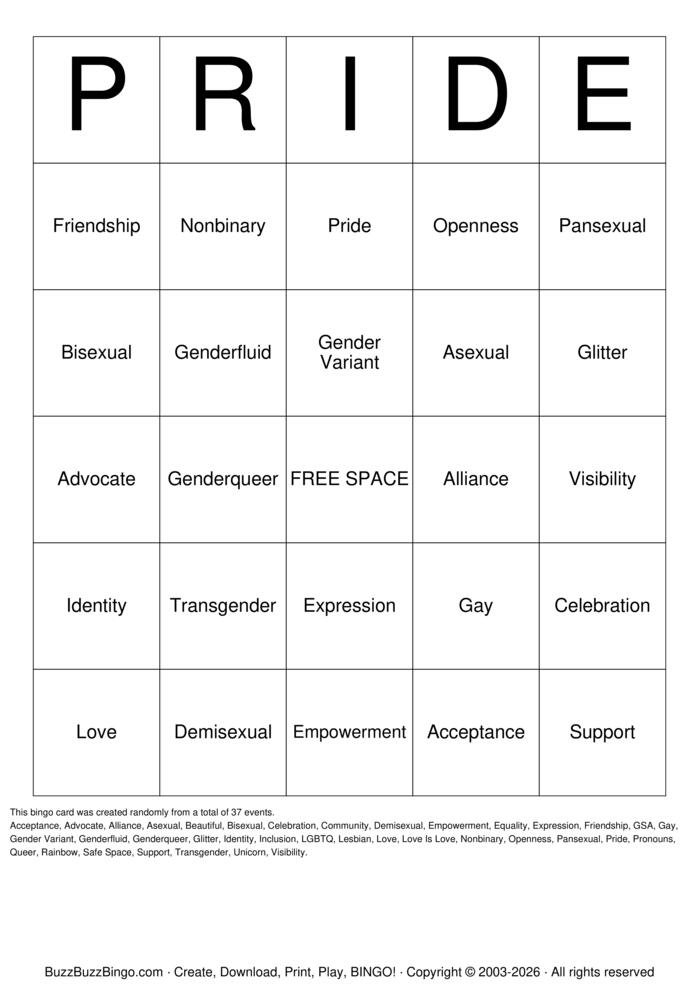 Download Free Pride Bingo Bingo Cards