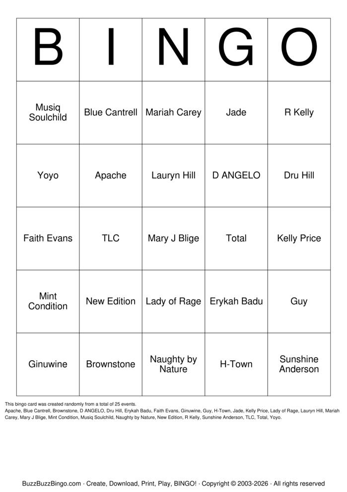 Download Free R&B WILD CARD Bingo Cards