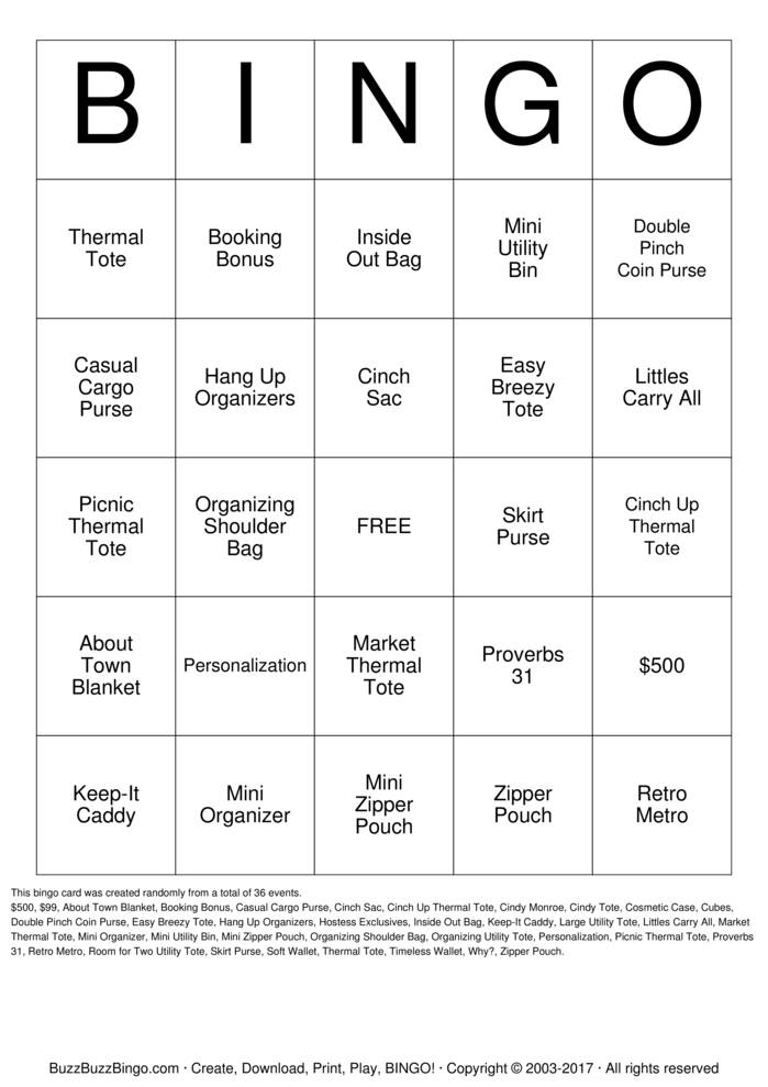 Download Free Thirty One Bingo Cards Download Free Thirty One Bingo Cards