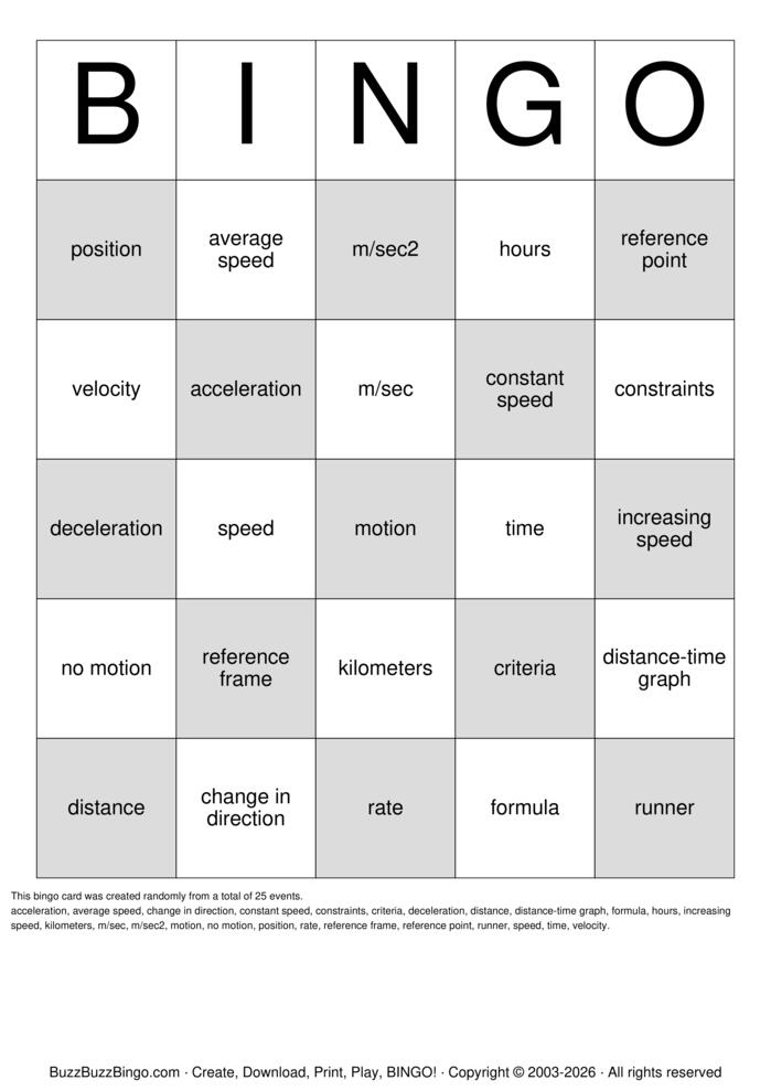 Download Free speed bingo Bingo Cards