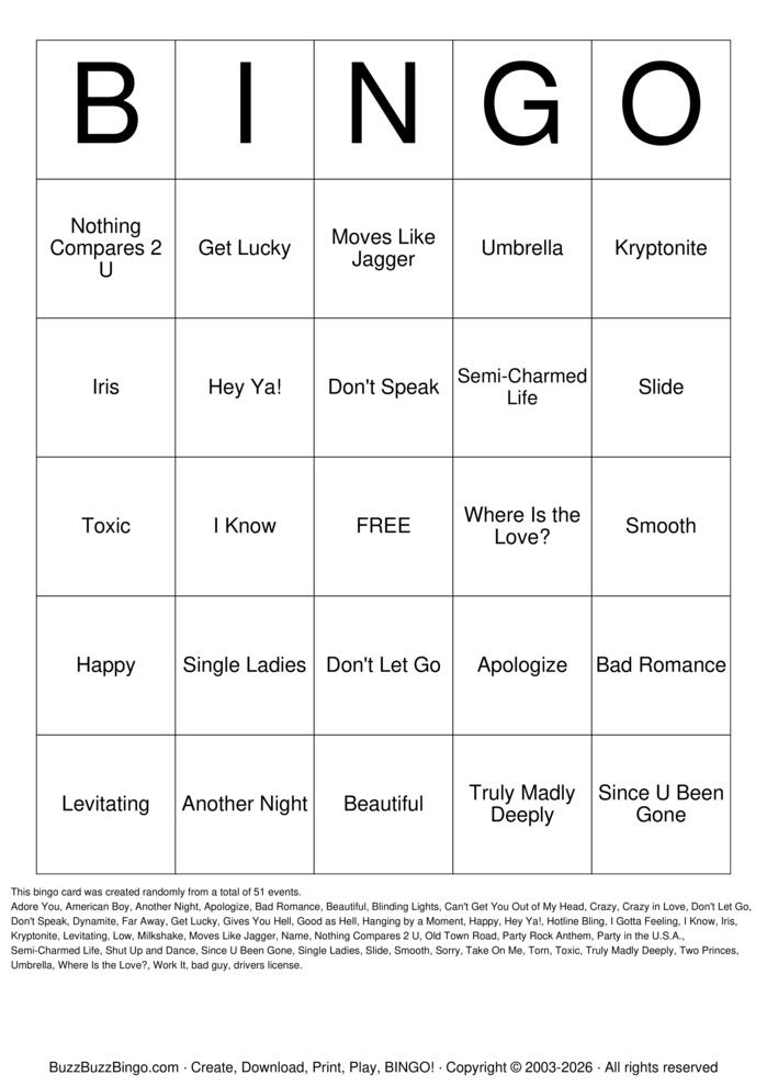 Download Free 60's Bingo Cards Download Free 60's Bingo Cards