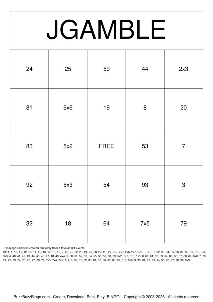 Download Free 7x7 Bingo Cards