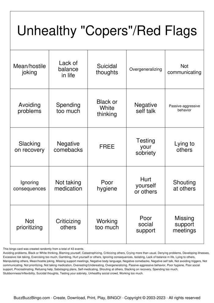 Download Free Coping Skills Bingo Cards