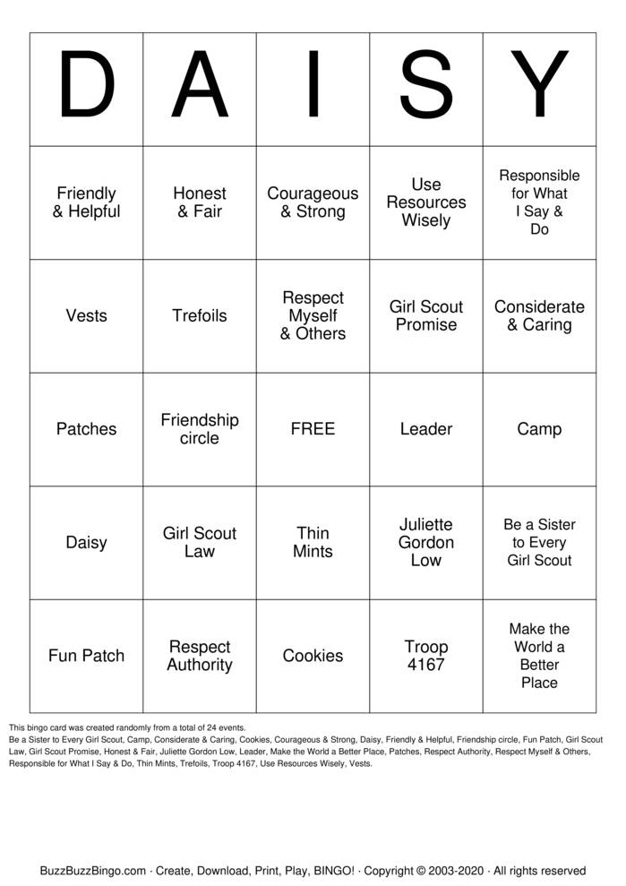 Download Free DAISY Bingo Cards Download Free DAISY Bingo Cards