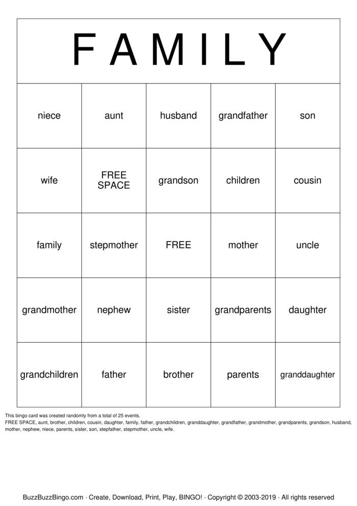 Family Bingo Cards to Download, Print and Customize!