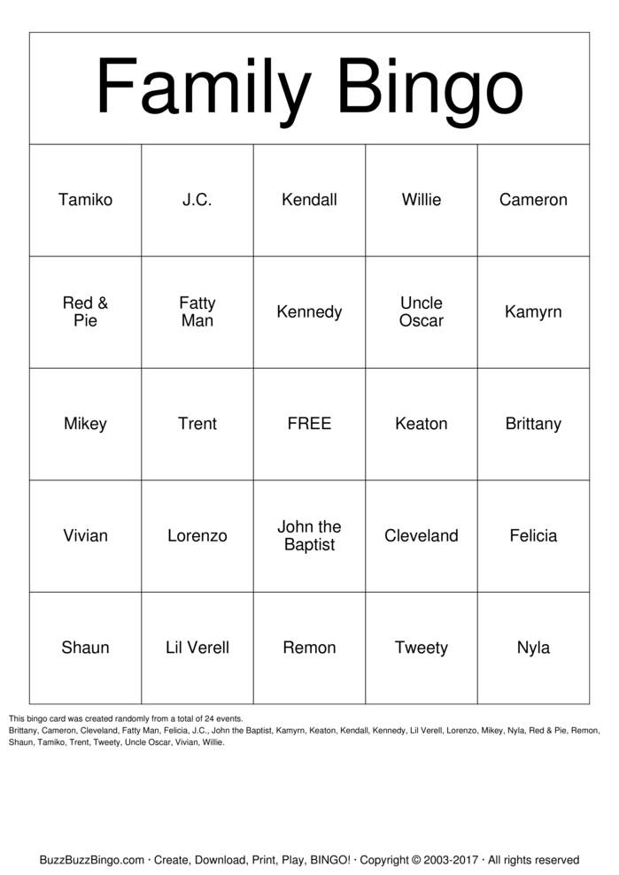 Family Bingo Bingo Cards to Download, Print and Customize!