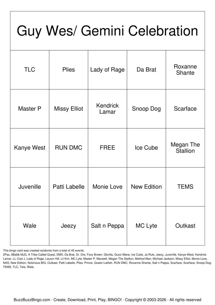 Download Free Gemini Season  Bingo Cards