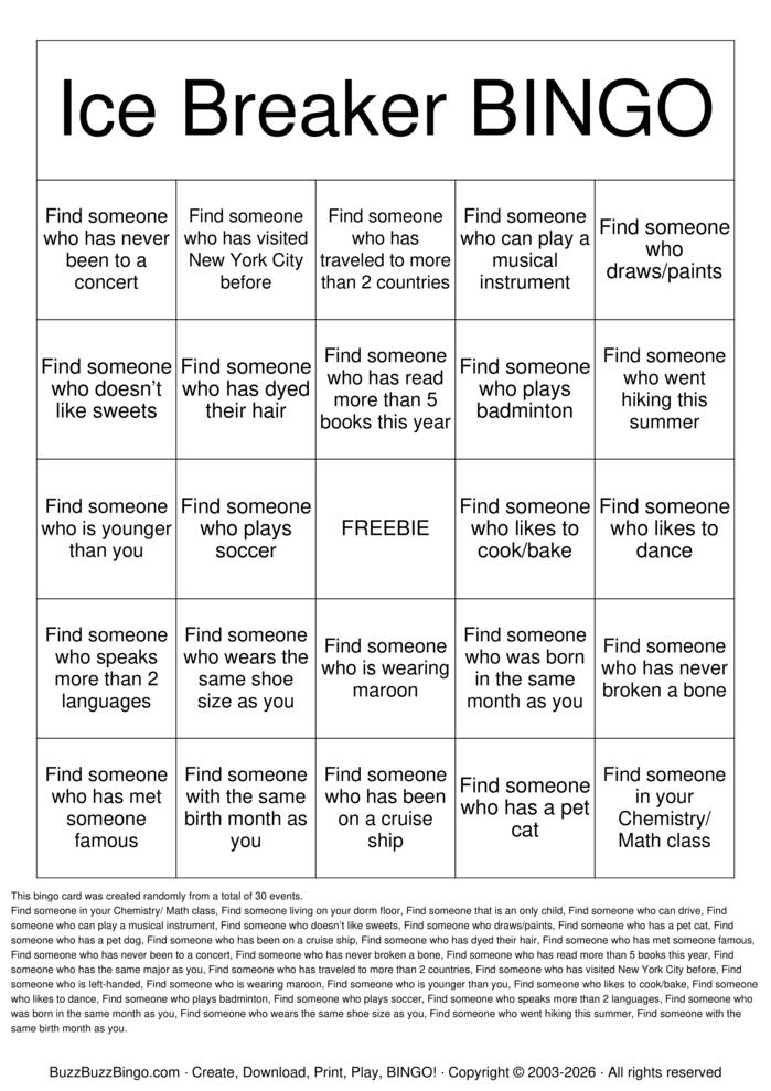 Download Free ICEBREAKER BINGO Bingo Cards Download Free ICEBREAKER BINGO Bingo Cards