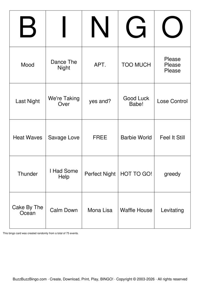 Download Free Kidz Bop Kids Music Bingo Cards
