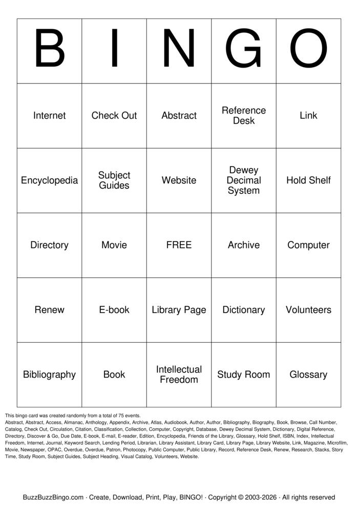 Download Free Library Bingo for kids Bingo Cards Download Free Library Bingo for kids Bingo Cards