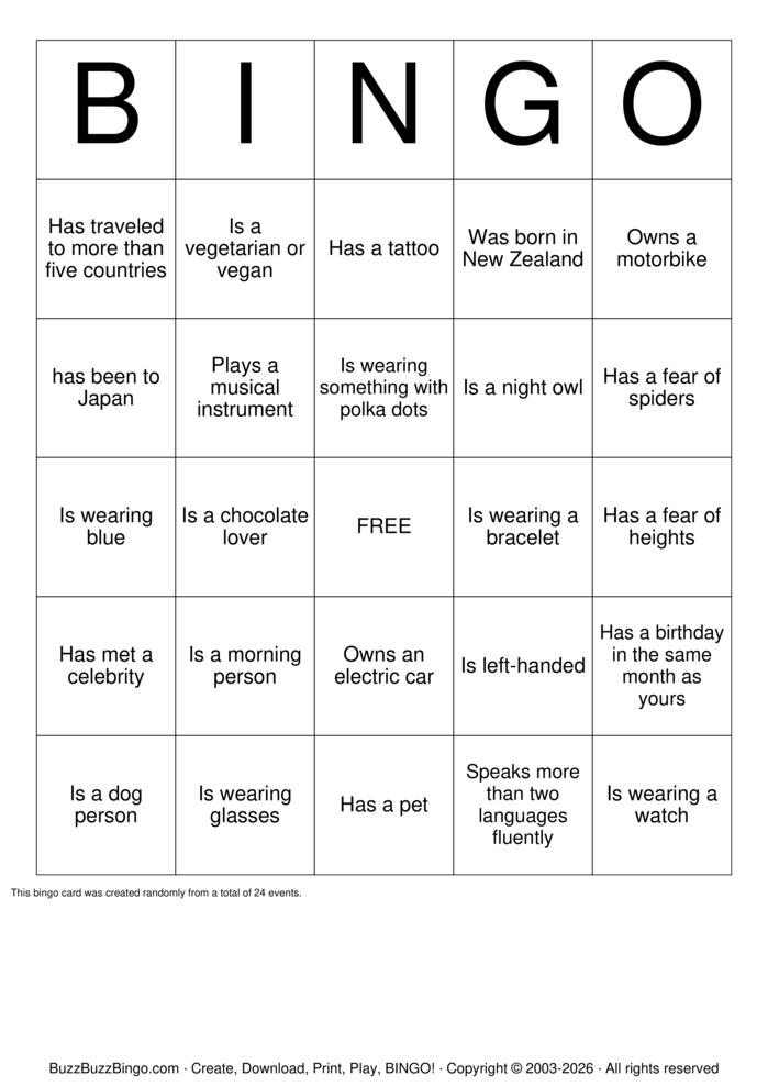 Download Free People Bingo Cards Download Free People Bingo Cards
