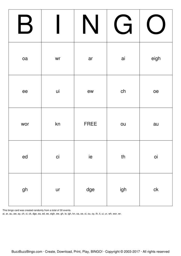 Download Free Phonogram Bingo Cards Download Free Phonogram Bingo Cards