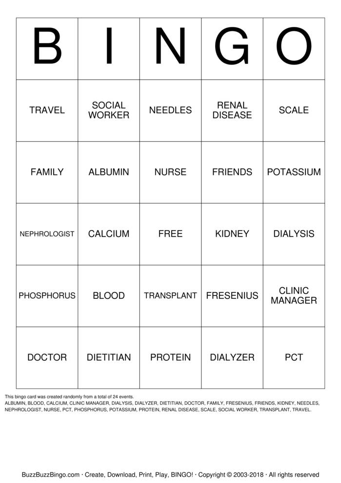 Download Free RENAL Bingo Cards
