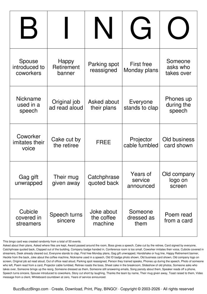 Download Free Retirement Roast Bingo Cards Download Free Retirement Roast Bingo Cards