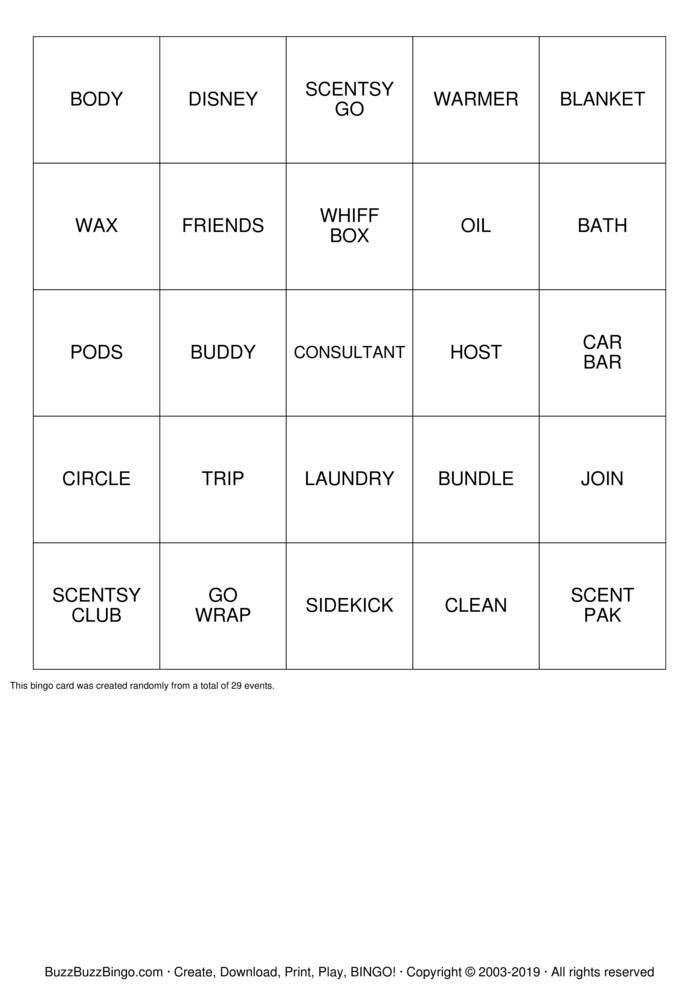 Download Free Scentsy Bingo Cards